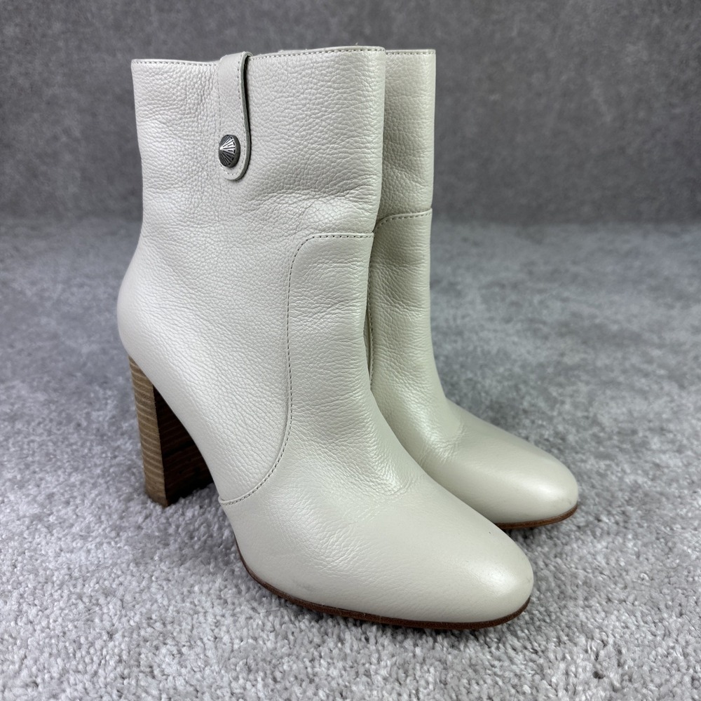 PAIGE Hadley Concho‎ Studded Bone White Leather Heeled Ankle Boots Size 8.5